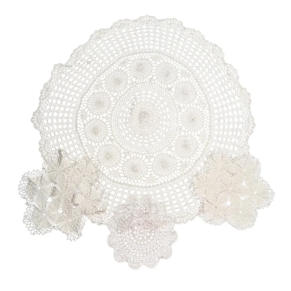 Unbranded Crochet Doily Set 4pc Off-White Good Vintage Lace Handmade Decor